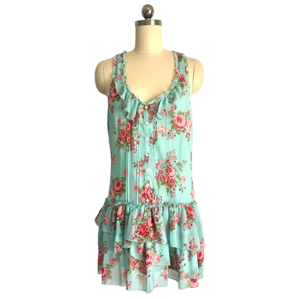 Abercrombie & Fitch Sleeveless Romantic Ruffled Tiered Rose Print Tunic Dress M